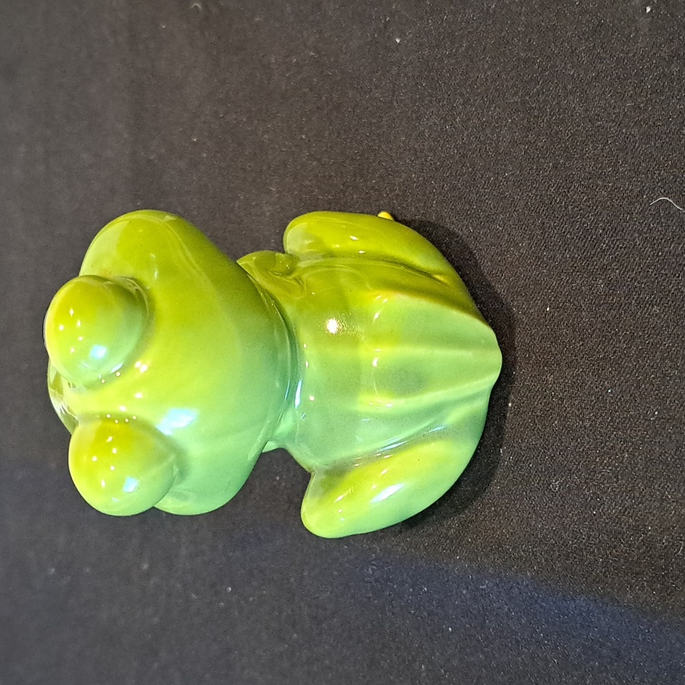 Vtg Anthropomorphic Ceramic Frog Figurine. Grn Glaze. 1970's Japan - Picture 2 of 5
